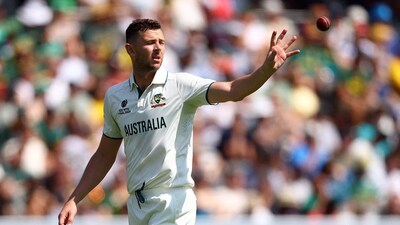 Josh Hazlewood reacts to Mitchell Johnson's IPL rant after Australia's loss to South Africa in the WTC final. (Action Images via Reuters)