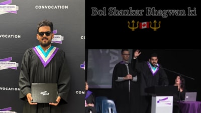 Rahul Chhillar, an Indian student in Canada, goes viral for chanting ‘Bol Shankar Bhagwan Ki’ at convocation. (Screengrab Instagram/@rahulchhillar34)