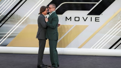 Cast member Brad Pitt and actor Tom Cruise attend the "F1: The Movie" European premiere in London, Britain, June 23, 2025.&nbsp; (REUTERS)