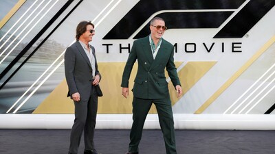 Cast member Brad Pitt and actor Tom Cruise attend the "F1: The Movie" European premiere in London, Britain, June 23, 2025.&nbsp; (REUTERS)