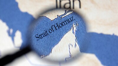 A map showing the Strait of Hormuz and Iran is seen in this illustration. (Reuters)