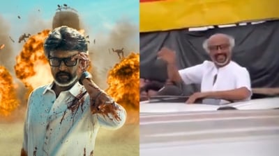 Rajinikanth looked happy to see the large crowd that had gathered for him. Rajinikanth looked happy to see the large crowd that had gathered for him.