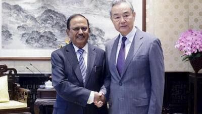 NSA Ajit Doval with Chinese foreign minister Wang Yi during a meeting in Beijing. (XP Division, MEA/ PTI)