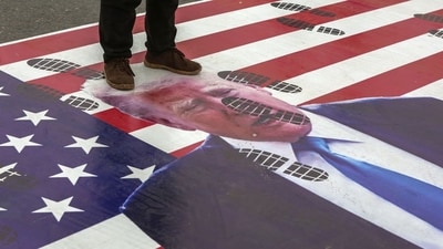 Some protestors went off the edge during the demonstrations. This photo shows a protester standing on an image of US President Donald Trump during a demonstration against the US and Israel in Karachi, Pakistan, on Sunday, June 22, 2025. (Bloomberg) Some protestors went off the edge during the demonstrations. This photo shows a protester standing on an image of US President Donald Trump during a demonstration against the US and Israel in Karachi, Pakistan, on Sunday, June 22, 2025. (Bloomberg)