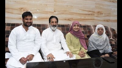 Syed Ghazanfar Abbas, resident of Rani Mandi, along with his family after returning safely from Iran on Monday. (HT) Syed Ghazanfar Abbas, resident of Rani Mandi, along with his family after returning safely from Iran on Monday. (HT)