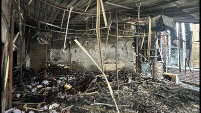 The structure that was affected by fire on Monday. (HT Photo) The structure that was affected by fire on Monday. (HT Photo)