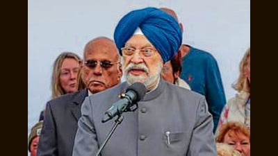 Union Minister of Petroleum and Natural Gas Hardeep Singh Puri speaks during a tribute paying ceremony on the 40th anniversary of Air India Flight 182 Kanishka bombing, at the Ahakista Memorial in Cork on Monday. (ANI)