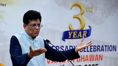 Union minister of commerce and industry Piyush Goyal addresses the gathering during the 3rd year anniversary celebration of Vanijya Bhawan, in New Delhi on Monday. (ANI Photo) Union minister of commerce and industry Piyush Goyal addresses the gathering during the 3rd year anniversary celebration of Vanijya Bhawan, in New Delhi on Monday. (ANI Photo)
