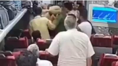 A man was seen getting thrashed on a Vande Bharat train. (Source: Screengrab/X@SupriyaShrinate) (Social media) A man was seen getting thrashed on a Vande Bharat train. (Source: Screengrab/X@SupriyaShrinate) (Social media)