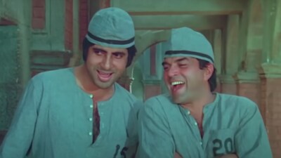 Dharmendra and Amitabh Bachchan in a still from Sholay. Dharmendra and Amitabh Bachchan in a still from Sholay.