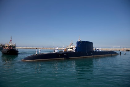 Israeli navy sailors stand atop the submarine "Rahav" upon its arrival at the military port in Haifa, Israel, on Jan. 12, 2016. The INS Rahav is a nuclear-capable, German-built Dolphin-2 class submarine that serves in the Israeli Navy. (AP) Israeli navy sailors stand atop the submarine "Rahav" upon its arrival at the military port in Haifa, Israel, on Jan. 12, 2016. The INS Rahav is a nuclear-capable, German-built Dolphin-2 class submarine that serves in the Israeli Navy. (AP)