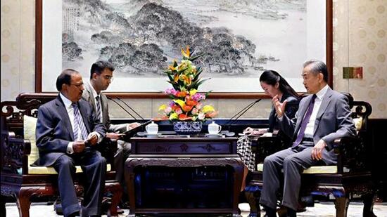 NSA Ajit Doval in a meeting with Wang Yi in Beijing on Monday. (ANI)