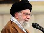 This handout picture released by the office of Iran's Supreme Leader Ayatollah Ali Khamenei shows him speaking to members of Iran's air force in Tehran on February 7, 2025. 