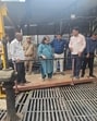 Officials inspecting sluice gate at Buxi Bandh in wake of rise in water level of Ganga and Yamuna. (HT)