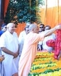 Uttar Pradesh chief minister Yogi Adityanath offering floral tribute on the occasion of Syama Prasad Mukherjee’s death anniversary, in Lucknow on Monday. (HT Photo)