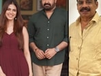 Hridayapoorvam actors Malavika Mohanan, Mohanlal, and director Sathyan Anthikad 