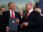 In this March 25, 2019 file photo, President Donald Trump is seen with Israeli Prime Minister Benjamin Netanyahu