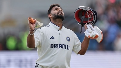 India's Rishabh Pant celebrates after scoring a century on day four of the first cricket test match between England and India at Headingley in Leeds, England, Monday, June 23, 2025. (AP) India's Rishabh Pant celebrates after scoring a century on day four of the first cricket test match between England and India at Headingley in Leeds, England, Monday, June 23, 2025. (AP)