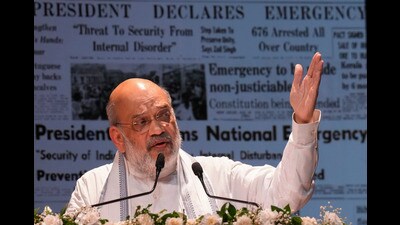 Amit Shah took potshots at the Opposition, particularly the Congress party for accusing the ruling dispensation of disregarding the sanctity of the Constitution. (PTI) Amit Shah took potshots at the Opposition, particularly the Congress party for accusing the ruling dispensation of disregarding the sanctity of the Constitution. (PTI)