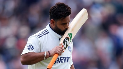 Rishabh Pant celebrates after he scored his second century of the Test match, with 118 in the third innings. It proved to be a truly historic feat, (Action Images via Reuters)