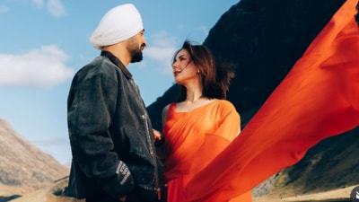 Diljit Dosanjh and Hania Aamir's still from Sardaarji 3. Diljit Dosanjh and Hania Aamir's still from Sardaarji 3.