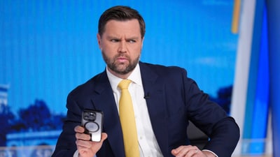 Vice President JD Vance checks his phone just before his interview with Bret Baier on FOX News Channel’s Special Report in Washington. (AP) Vice President JD Vance checks his phone just before his interview with Bret Baier on FOX News Channel’s Special Report in Washington. (AP)
