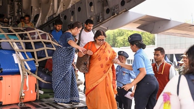 The Indian Air Force C-17 flight from Sharm-El-Sheikh, Egypt, landed in Delhi at 1100 hrs on 24th June. (PTI) The Indian Air Force C-17 flight from Sharm-El-Sheikh, Egypt, landed in Delhi at 1100 hrs on 24th June. (PTI)