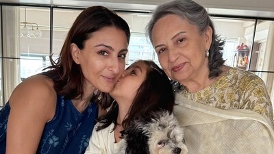 One image features three generations of the family -- Soha Ali Khan, her mother Sharmila Tagore, and her daughter Inaaya Naumi Kemmu. One image features three generations of the family -- Soha Ali Khan, her mother Sharmila Tagore, and her daughter Inaaya Naumi Kemmu.