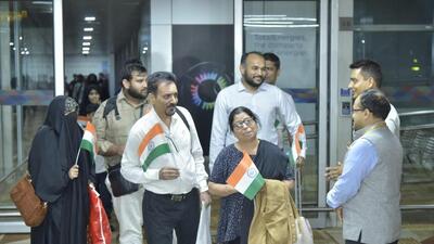 The group was received at the airport by Mos for external affairs Pabitra Margrherita, EAM spokesperson Randhir Jaiswal. (Randhir Jaiswal) The group was received at the airport by Mos for external affairs Pabitra Margrherita, EAM spokesperson Randhir Jaiswal. (Randhir Jaiswal)