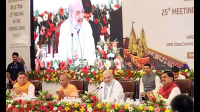Union home minister Amit Shah chairs the 25th meeting of the Central Zonal Council, in Varanasi on Tuesday. ((@AmitShah X/ANI Photo)) Union home minister Amit Shah chairs the 25th meeting of the Central Zonal Council, in Varanasi on Tuesday. ((@AmitShah X/ANI Photo))