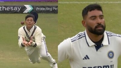 Yashasvi Jaiswal's miss did not impress Mohammed Siraj (Screengrab) Yashasvi Jaiswal's miss did not impress Mohammed Siraj (Screengrab)