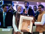 A handcrafted Zardozi panel of the Mahakal temple finds pride of place as Madhya Pradesh’s Chief Minister presents it to Prime Minister Narendra Modi — a quiet nod to India’s living craft traditions.