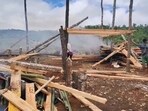 A damaged wooden-structure in Block 1 of Assam-Meghalaya border (HT Photo) A damaged wooden-structure in Block 1 of Assam-Meghalaya border (HT Photo)