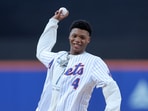 NBA draft prospect Ace Bailey throws out a ceremonial first pitch before a game between the New York Mets and the Atlanta Braves at Citi Field. 