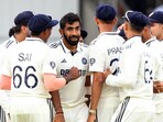  India's Jasprit Bumrah celebrates with teammates after taking the wicket of England's Zak Crawley, catch taken by Karun Nair
