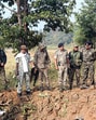 DGP Ashok Juneja, ADGP Vivekanand, IG CRPF Rakesh Agarwal, IG Bastar Sundarraj, and other senior officials during their visit to the site where an IED blast occurred on the security force's vehicle. (ANI) DGP Ashok Juneja, ADGP Vivekanand, IG CRPF Rakesh Agarwal, IG Bastar Sundarraj, and other senior officials during their visit to the site where an IED blast occurred on the security force's vehicle. (ANI)