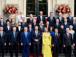 President Donald Trump, along with the King Willem-Alexander and Queen Maxima of the Netherlands, poses for a family photo as he participates in the 2025 NATO summit in The Hague, on Tuesday, June 24, 2025. Haiyun Jiang/Pool via REUTERS