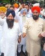 Shiromani Akali Dal workers raising slogans against the AAP government in front of the residence of SAD leader Bikram Singh Majithia in Amritsar on Wednesday. (Sameer Sehgal/HT)