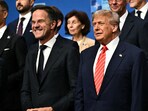 NATO secretary general Mark Rutte, US President Donald Trump and Britain's Prime Minister Keir Starmer pose with NATO country leaders for a family photo.
