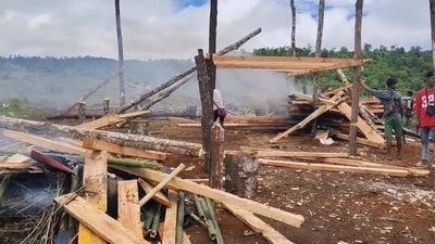 A damaged wooden-structure in Block 1 of Assam-Meghalaya border (HT Photo) A damaged wooden-structure in Block 1 of Assam-Meghalaya border (HT Photo)