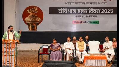 At a state-level event in Karnal, chief minister Nayab Singh Saini accused the Congress of betraying the Constitution for political gains. (Sourced) At a state-level event in Karnal, chief minister Nayab Singh Saini accused the Congress of betraying the Constitution for political gains. (Sourced)