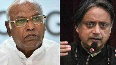 Congress president Mallikarjun Kharge and party MP Shashi Tharoor.