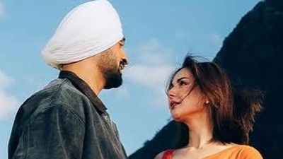 Diljit Dosanjh and Hania Aamir in a still from the film.D