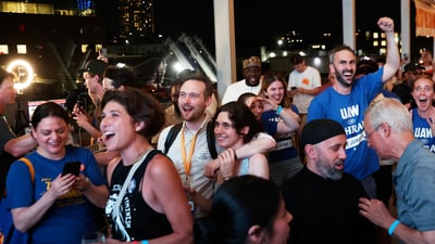 Supporters of Democratic mayoral candidate Zohran Mamdani cheer as they watch results come in at his primary election party, Tuesday, June 24, 2025, in New York. (AP Photo/Heather Khalifa) (AP) Supporters of Democratic mayoral candidate Zohran Mamdani cheer as they watch results come in at his primary election party, Tuesday, June 24, 2025, in New York. (AP Photo/Heather Khalifa) (AP)