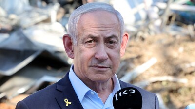 Israel's Prime Minister Benjamin Netanyahu gives a statement during a visit to the site of the Weizmann Institute of Science, which was hit by an Iranian missile barrage, in the central city of Rehovot, Israel June 20, 2025. (Reuters)