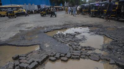 Mumbai, India - May 28, 2025: Potholes on the road out side the Bandra station west in Mumbai, India, on Wednesday, May 28, 2025. (Photo by Satish Bate/ Hindustan Times) (Hindustan Times) Mumbai, India - May 28, 2025: Potholes on the road out side the Bandra station west in Mumbai, India, on Wednesday, May 28, 2025. (Photo by Satish Bate/ Hindustan Times) (Hindustan Times)