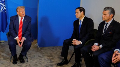 U.S. President Donald Trump speaks as US Secretary of Defense Pete Hegseth and US Secretary of State Marco Rubio sit, at the NATO summit in The Hague, Netherlands, June 25, 2025. REUTERS/Brian Snyder (REUTERS)