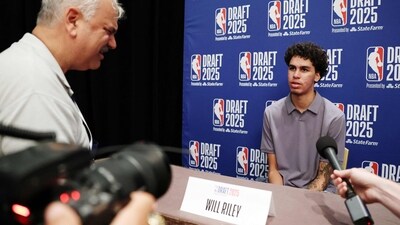 Will Riley speaks during a Media Availability session prior to the 2025 NBA Draft (Getty Images via AFP) Will Riley speaks during a Media Availability session prior to the 2025 NBA Draft (Getty Images via AFP)
