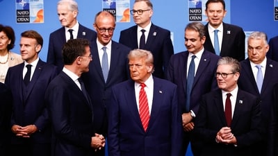 Mark Rutte, secretary general of the North Atlantic Treaty Organization (NATO), US President Donald Trump, and Keir Starmer, UK prime minister, front row, left to right, with other world leaders during the family photo at the NATO summit in The Hague, Netherlands, on Wednesday, June 25, 2025. The NATO leaders are meeting against the backdrop of heightened tensions in the Middle East. Photographer: Simon Wohlfahrt/Bloomberg (Bloomberg) Mark Rutte, secretary general of the North Atlantic Treaty Organization (NATO), US President Donald Trump, and Keir Starmer, UK prime minister, front row, left to right, with other world leaders during the family photo at the NATO summit in The Hague, Netherlands, on Wednesday, June 25, 2025. The NATO leaders are meeting against the backdrop of heightened tensions in the Middle East. Photographer: Simon Wohlfahrt/Bloomberg (Bloomberg)
