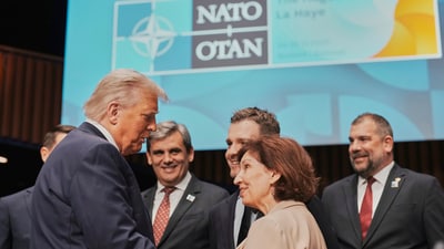 President Donald Trump greets North Macedonia's President Gordana Siljanovska-Davkova ahead of a plenary session at the NATO summit in The Hague, Netherlands, Wednesday, June 25, 2025. (AP Photo/Markus Schreiber) (AP) President Donald Trump greets North Macedonia's President Gordana Siljanovska-Davkova ahead of a plenary session at the NATO summit in The Hague, Netherlands, Wednesday, June 25, 2025. (AP Photo/Markus Schreiber) (AP)